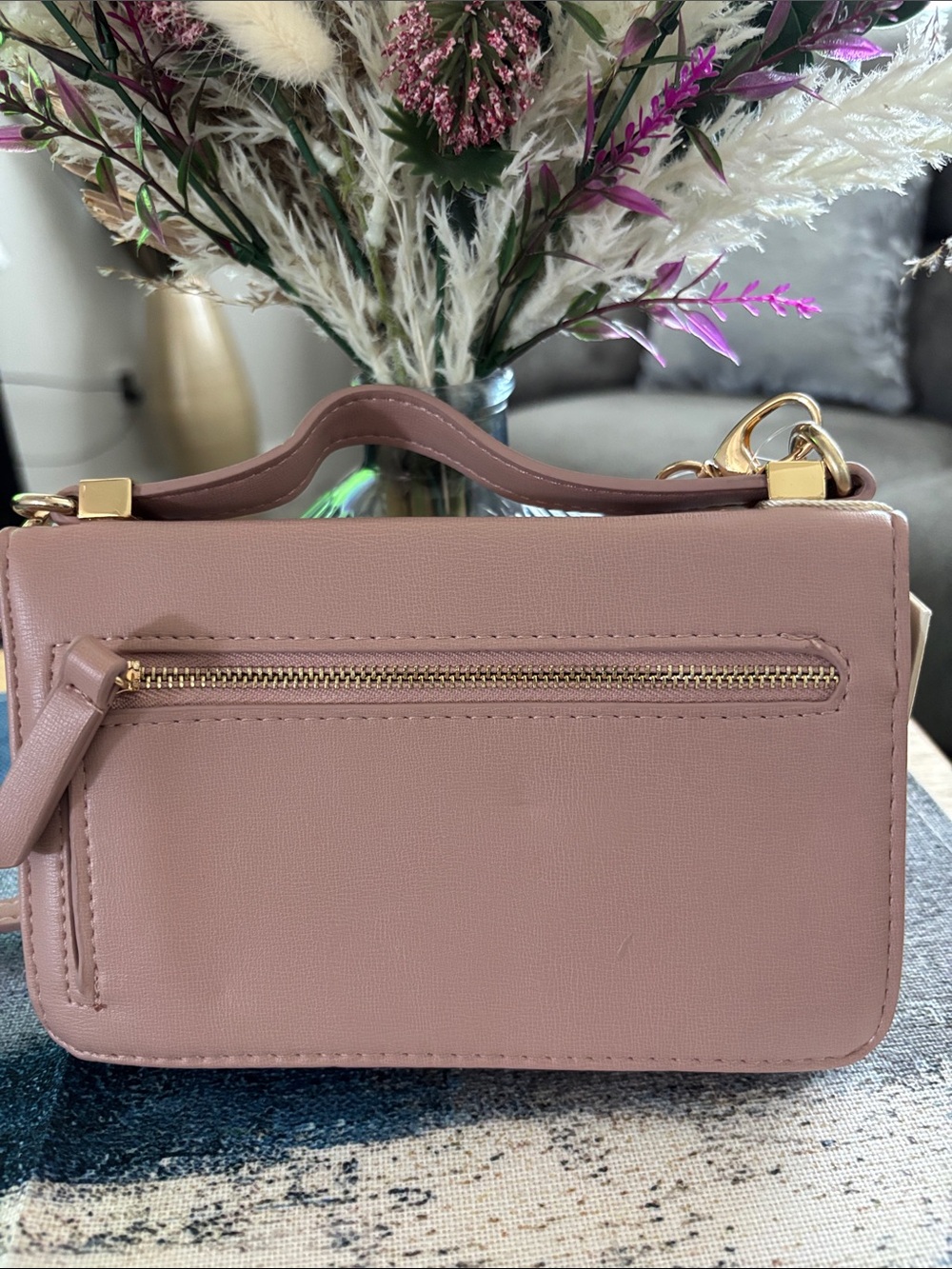 Madison West Small Dusty Pink Bow Crossbody Bag with Gold Hardware - Picture 3 of 10